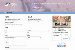 Screenshot of the Better Marriages Australia website contact us form